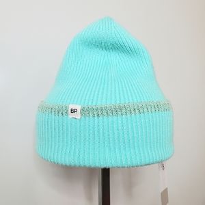 NEW BP Nordstrom Aqua Blue Gold Ribbed Cuffed Beanie Hat Cap NORDSTROM Winter